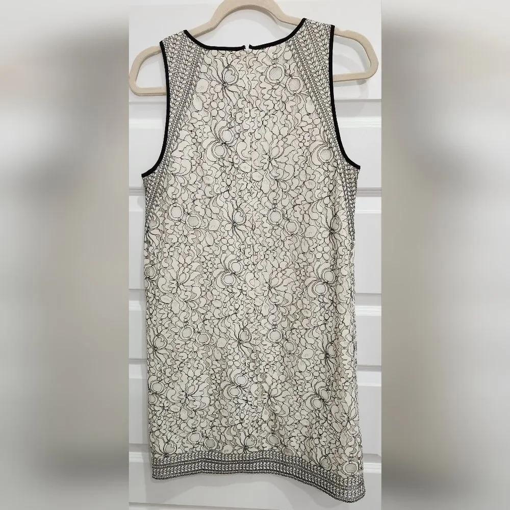LOFT Black and Cream Floral Lace Midi Dress - Picture 4 of 12